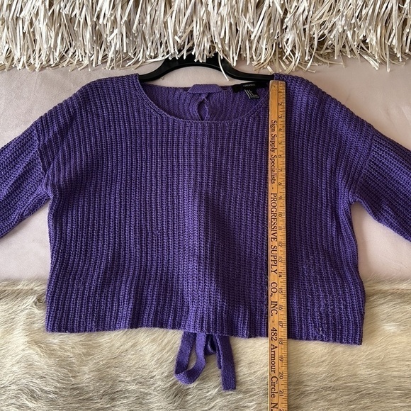 FOREVER 21 Purple S Slouchy Lace Up Back Box Sweater Cable Knit Scoop Neck - Picture 10 of 15